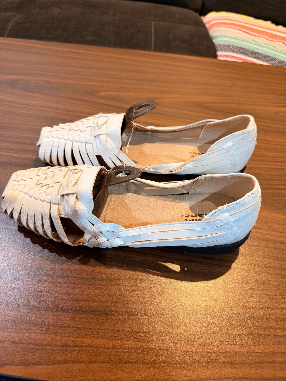Valley Lane Woven Peep-Toe Slip-On Women's Flats - White Size 10W